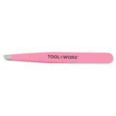 Toolworx Power Grip Slanted Tweezers, Pink