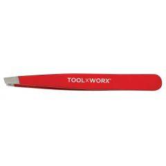 Toolworx Power Grip Slanted Tweezers, Rocket Red